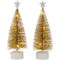 Northlight LED Lighted Mini Bottle Brush Pine Christmas Village Trees - Gold Finish - Set of 2
